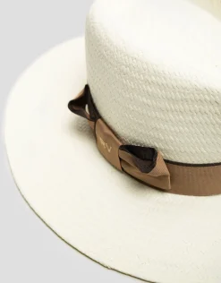 Sombrero ala ancha beige cinta cámel