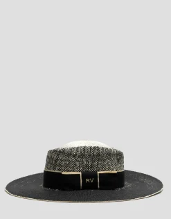 Sombrero ala ancha negro cinta bicolor