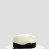 Sombrero ala corta beige cinta negra