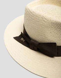 Sombrero ala corta beige cinta marrón