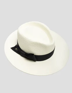 Sombrero ala corta beige cinta negra