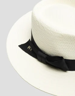 Sombrero ala corta beige cinta negra