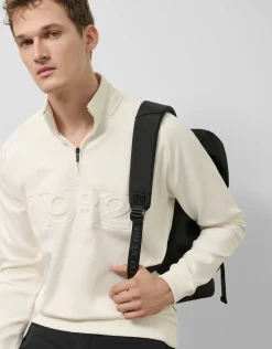 Sudadera media cremallera crudo con logo