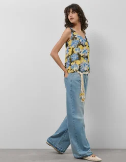 Top sisas crepe georgette estampado floral azules