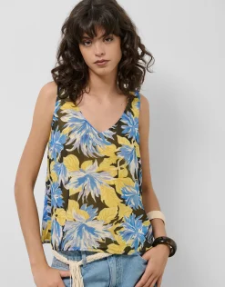 Top sisas crepe georgette estampado floral azules