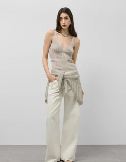 Top sisas punto calado con lúrex beige