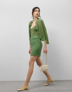 Top sisas punto calado con lúrex verde claro