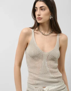 Top sisas punto calado con lúrex beige