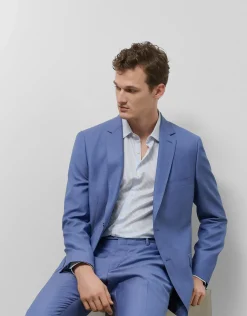 Traje half canvas slim fit falso liso azul medio