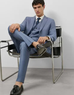 Traje half canvas slim fit ojo de perdiz azul medio