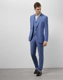 Traje half canvas slim fit falso liso azul medio