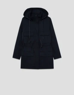 Trench con capucha y cintura ceñida azul marino