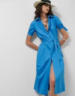 Vestido camisero de manga corta en algodón azul