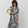 Vestido camisero manga larga animal print azul marino