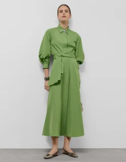 Vestido camisero midi manga larga tafeta verde