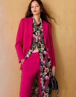 Vestido camisero midi manga larga crepe georgette estampado floral verde