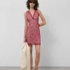 Vestido corto escote pico sin mangas guipur frambuesa
