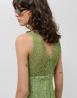 Vestido corto escote pico sin mangas guipur verde