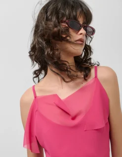 Vestido largo tirantes en crepe frambuesa