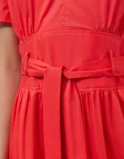 Vestido midi camisero algodón satinado rojo