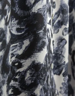 Vestido midi camisero manga larga animal print azul marino