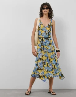 Vestido midi crepe georgette estampado floral azules
