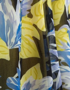 Vestido midi crepe georgette estampado floral azules