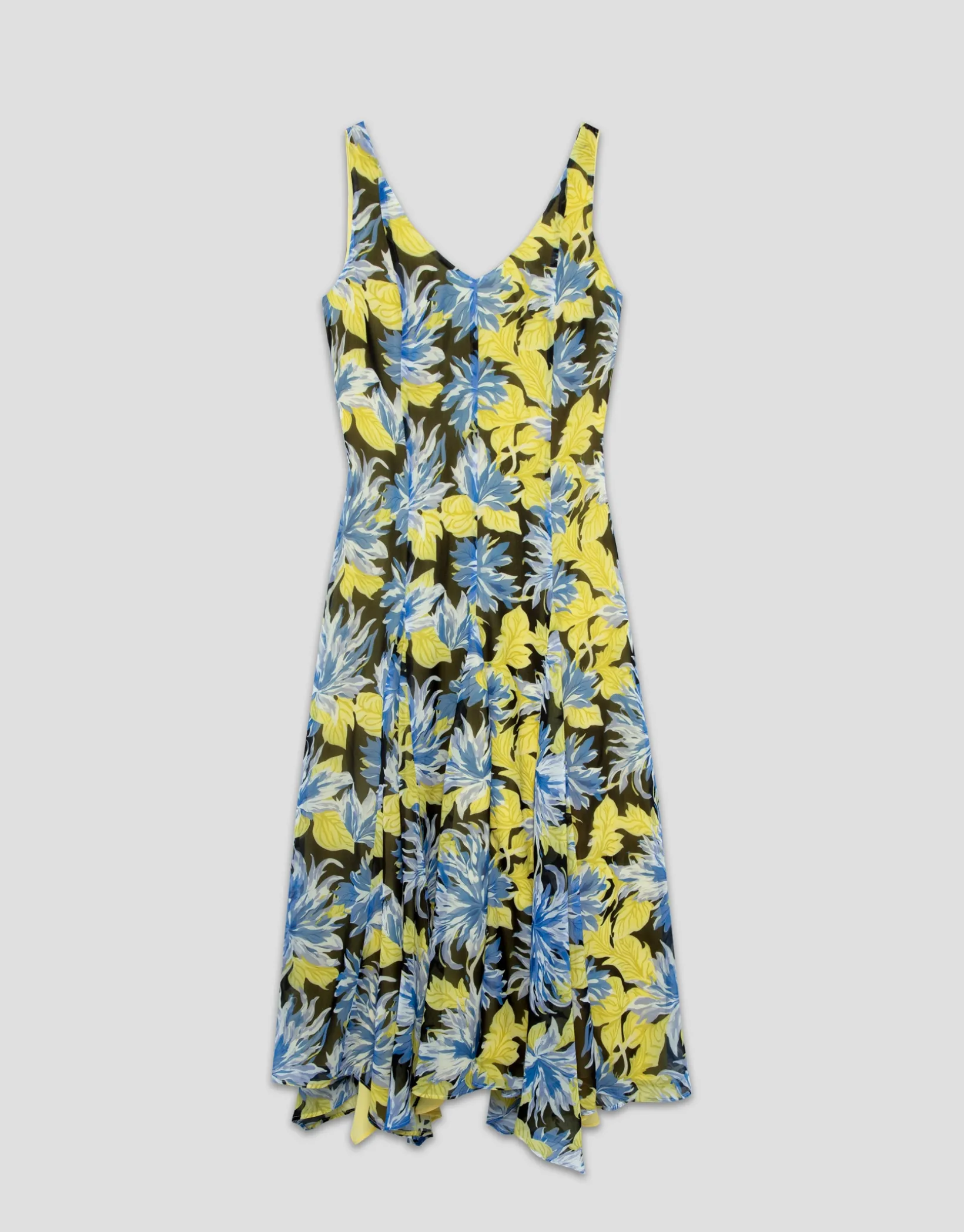 Vestido midi crepe georgette estampado floral azules