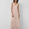 Vestido midi de tirante fruncido estampado floral rosa