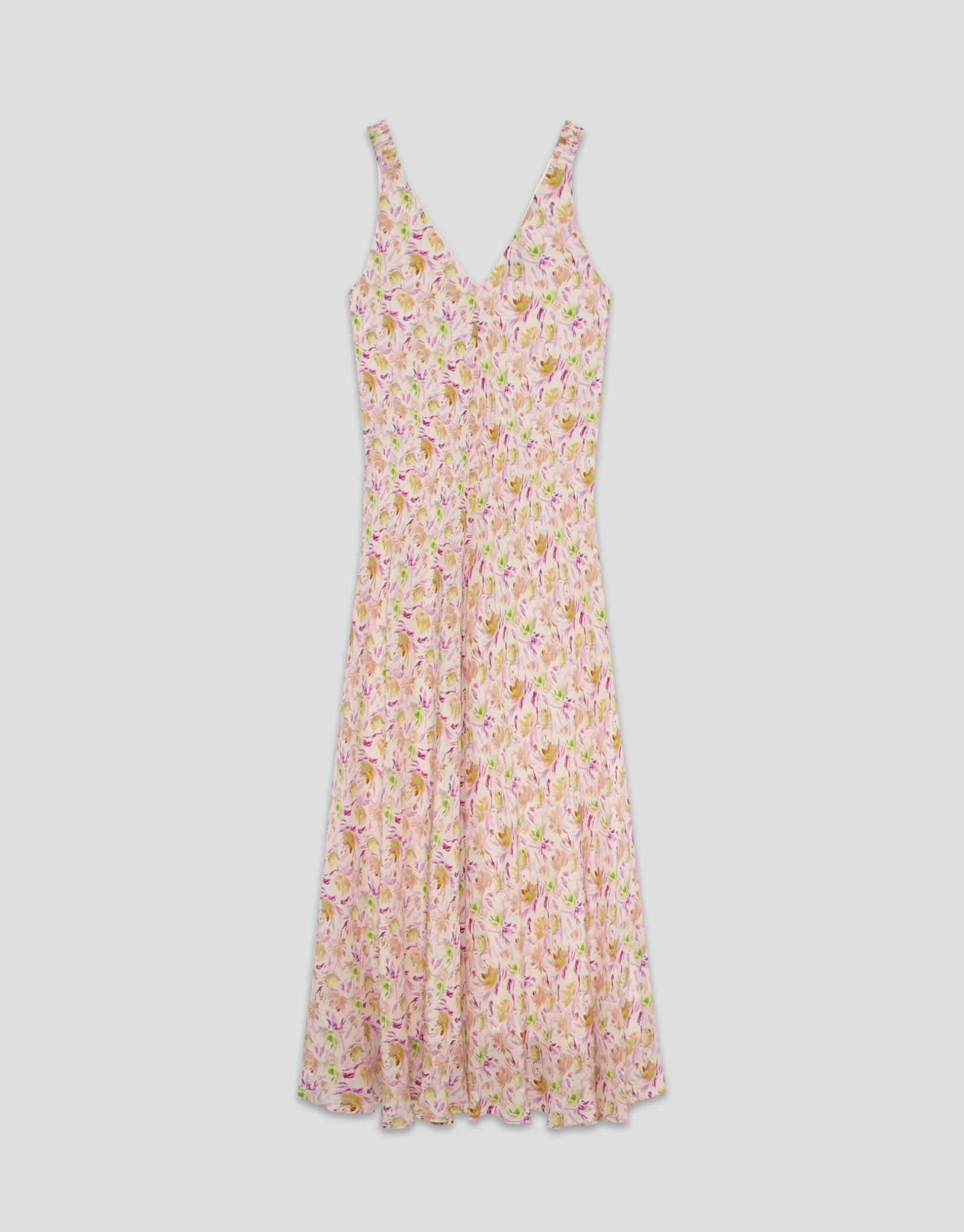 Vestido midi de tirante fruncido estampado floral rosa