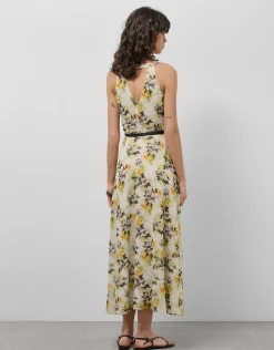 Vestido midi escote halter crepe georgette estampado floral
