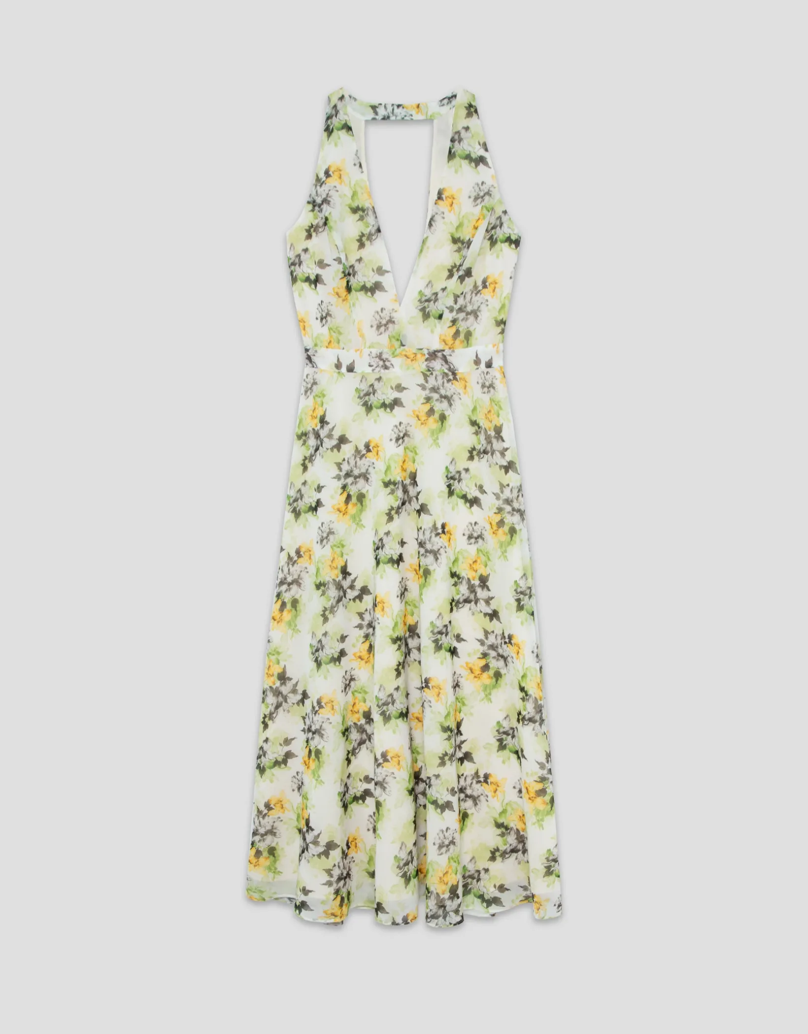 Vestido midi escote halter crepe georgette estampado floral