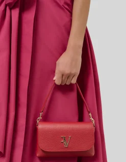 Vestido midi manga corta tafeta frambuesa