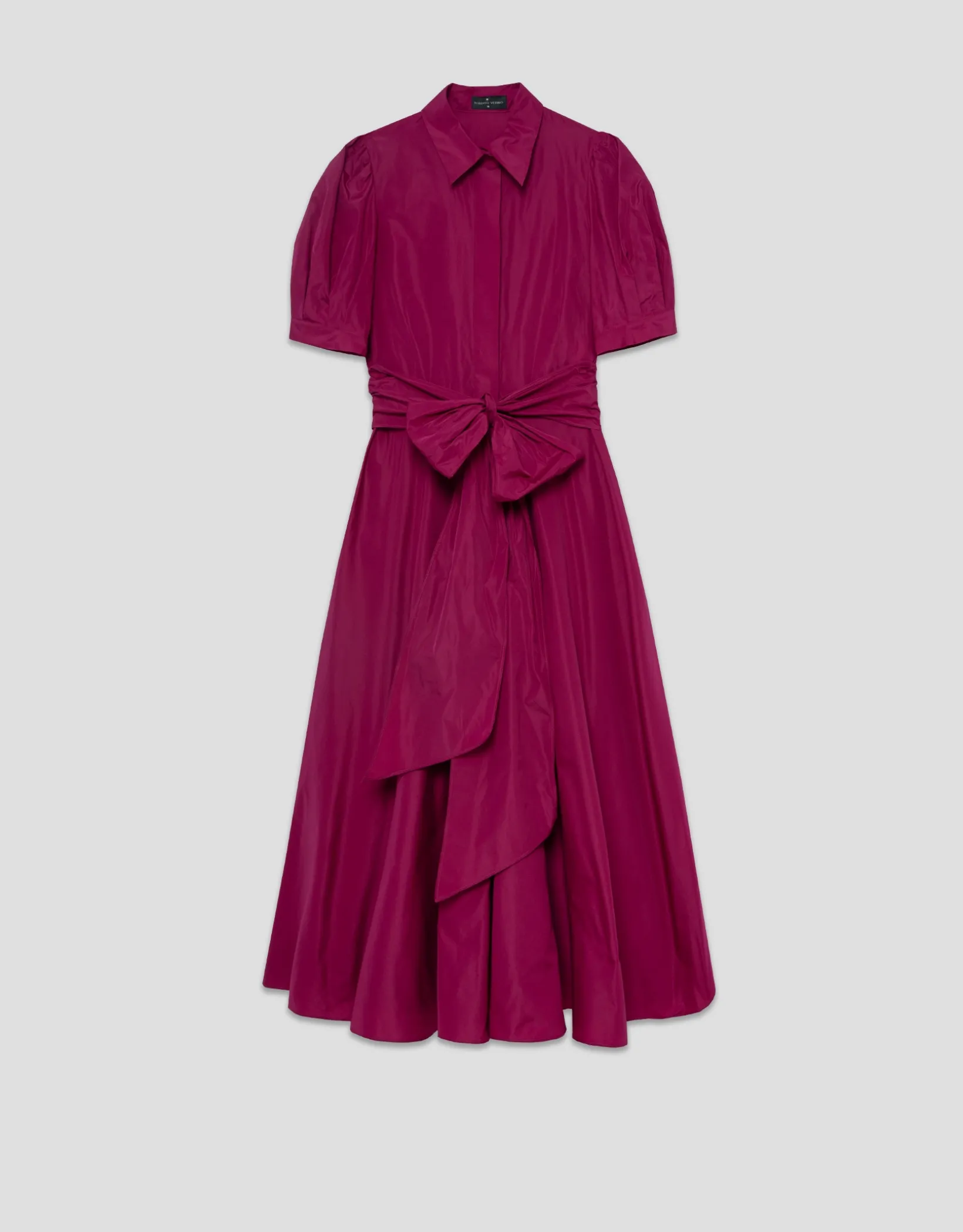 Vestido midi manga corta tafeta frambuesa