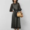 Vestido midi manga larga guipur negro