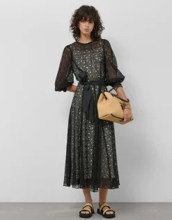Vestido midi manga larga guipur negro