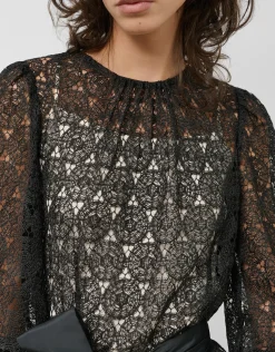 Vestido midi manga larga guipur negro
