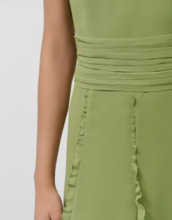 Vestido midi sin mangas con volantes en crepe georgette verde