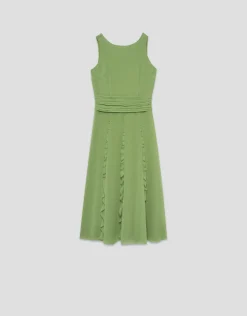 Vestido midi sin mangas con volantes en crepe georgette verde