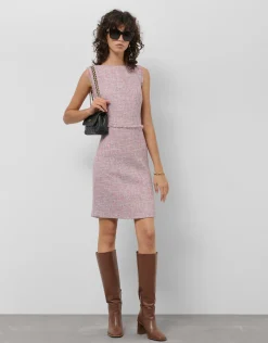 Vestido sin mangas recto tweed tonos rosa