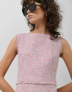 Vestido sin mangas recto tweed tonos rosa