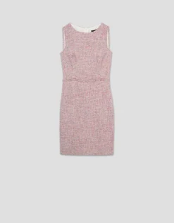 Vestido sin mangas recto tweed tonos rosa