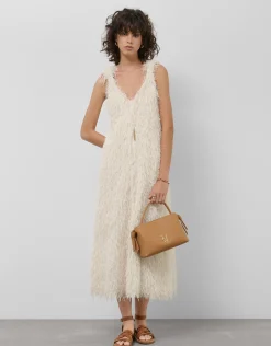 Vestido sisas en tejido fantasía blanco y plata