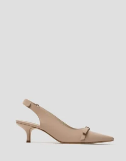 Zapato salón destalonado piel beige con lazo