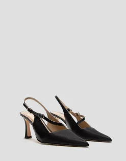 Zapato salón destalonado piel negra con pulsera