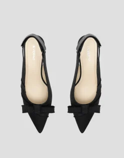 Zapato salón destalonado tejido desflecado negro